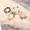 Porte-clés en perles de silicone étirées à la main bracelet personnalisé bois disque vierge léopard perlé bracelet bracelet porte-clés