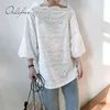 Yaz Kadın Nakış Üst Rahat Pamuk Beyaz Dantel Bluz Gömlek 210415