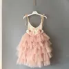 Mode Baby Meisjes Kant Jurk Bloem Tiered Tule Maxi Sjerpen Prinses Bruiloft Kinderkleding 1-10Y 210529