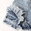 CHICEVER Casual Blau Shorts für Frauen Hohe Taille Patchwork Rüschen Taschen Asmmetrical Dünne Kurze Hose Weibliche Sommer 210719