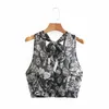 Summer Women Floral Print Chiffon Short Vest Backless Shirt Female Transparent Blouse Casual Lady Loose Tops Blusas S8931 210430