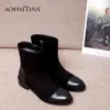 SOPHITINA Fashion Round Toe Ladies Boots Casual Metal Decoration Med Heel Shoes Winter Basic Solid Square Heel Women Boots SO203 210513
