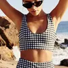 Frauen Badebekleidung Frauen sexy süße zweiteilige Plaid -Druckbadeanzüge Frauen Bikini Set gepolstert Bralette Beachwear Schwimmanzug für