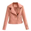 Vrouwen Mode Solid MotorCyle Jacket Faux Lederen Lange Mouw Coat Turn Down Collar Streetwear Rits Jassen 210515