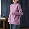 Johnature Winter Retro Half High Collar Lady Style Sweter Krój Sweter Moda Z Długim Rękawem Wypoczynek Kobiety Knitwear 210521