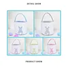 Easter Eggs Rabbit Basket Festive Canvas Bunny Ear Tote Bag with Stripe Plush Ball Decoration Storage Bags