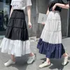 Autumn Cotton and Linen Vintage Tulle Long Skirts Women's High Waist Loose Chic Lace-up A-Line Skirt Female 210428