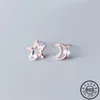 Stud Fashion 925 Sterling Silver Asymmetrical CZ Star Moon Earings Rose Gold Color Plated Ear Studs Cubic Zircon Earrings For Women