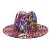 Розовый леопард с черной подошвой, двухцветная шерстяная фетровая шляпа в стиле пэчворк, женская шляпа-федора унисекс с широкими полями, официальная кепка для джазовой вечеринки9266368