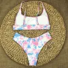 Sexig Rendering Print Bikini Kvinnor Bandeau Push Up Set Badkläder Kvinnor Badkläder Sommarstrand Wear Web Swimming Suit 210521