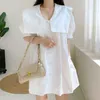 Chic Plaid Sailor Collar Dresses Women Korean Puff Sleeve Single Breasted Dress Causal Sweet Summer Vestidos 6J488 210603