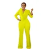 Solid Färg Långärmad Jumpsuit Kvinnor Sommarprodukt Skinny High Waist Flare Ben Byxor Kontor Lady Rompers Elegance 210525