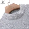 Runway Summer Luxury Midi Dresses Women's Lace Embroidery Mesh Sequined Bohemian Holiday Long sleeve Dress 210522