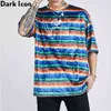 Färgglada Stripe Velvet T-shirt Män Sommarrund Neck Men's Tshirts Streetwear Fashion Tee Shirts 210603