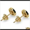 Stud Jewelry Drop Delivery 2021 Hip-Hop Studs In Europe And America, Gold Plated With Tiny Zircon Round Earrings Git4I