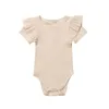 Färger Född Toddler Baby Boy Girl Solid Färg Kortärmad Ruffles O-Neck Romper Jumpsuit Sommar Outfits för 0-24m Jumpsuits