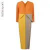 Wiosna Letnia Patchwork Sukienka Kobiety Casual Luźne Suknie Linii V-Neck Plised Mix Kolor Streetwear Ubrania HT584 210526