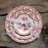 England Classical Pink Castle Style Porcelain Dishes & Plates Red Manor Garden Dinner Plate Ceramic Kitchen Plate BBQ Dessert Cake Dishe Pizza Fruit Tray