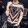 Brand Luxury T-shirt Men Vintage Print Short Sleeve Tops Summer Ice Silk Breathable T Shirts Casual Slim Fit Streetwear Clothes 210527