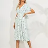 夏のセクシーなスリムディープvネックパーティードレスエレガントゴージャスな花柄のプリントHラインドレス女性のファッション半袖ロングドレスレディ210515