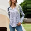 Kvinnors T-shirt 2022 Höst Leopard Camouflage Print Stitching V-Neck Long-Sleeved Ladies Casual Top