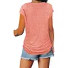 Summer Women Shirts Top Plain Casual T-shirt Short Sleeve Zipper Up V Neck Cotton Blouses Pullover