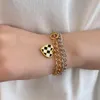 Länkkedja Simple Gold Armband Rostfritt stål Emalj rutig hjärtmetall Charmarmband för kvinnor unisexe smycken Kent22