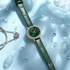 Japan Quartz Malachite Green Dial Diamonds Luxury Ladies Watch Äkta Läder Vattentät Kvinnor S Klockor 210616