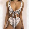 Women's Swimwear Sexy Snake Print Bikini 2021 Bow Women Swimsuit Thong High Waist Set Beach Wear Swimming Suits For Bathing Suit