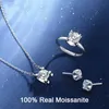 3 шт. Установить серебро Sharling Silver Moissanite Серьги-серьги для ожерелье для ожерелье Кольцо женщины Свадебные вечеринки подарок на день рождения свадебные ювелирные изделия