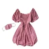 SINGREINY Frauen Koreanisches Druckkleid Quadratischer Kragen Puffärmel Lässiges A-Linien-Kleid Sommer Böhmisches Urlaubs-Minikleid + Gesichtsmaske 210419