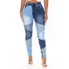 90 s Color Block Boyfriend Skinny Jeans Pour Femmes Streetwear Noir Bleu Contraste Point Taille Haute Crayon Pantalon Denim Pantalon