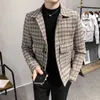 Koreanische Plaid Jacke Männer Dicker Winter Wolle Trenchcoat Jacke Beiläufige Dünne Kurze Steetwear Woolen Windjacke Ropa De Hombre 210527