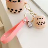 Porte-clés Silicone Perle Thé Au Lait Mignon Porte-clés De Luxe Kawaii Pour Dames Filles Sac De Voiture Charme Accessoires Cadeau Porte-clés