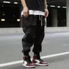 Men Orange Black Color Street Hip Hop Cargo Pants Vintage Casual Harem Japan Style Hiphop Joggers Loose Trousers W175 Men's