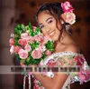 2022 Vinatge Floral Applique Quinceanera Jurken Baljurken uit de Schouder Kralen Crystal Tulle Prom Sweet 16 Jurk Puffy