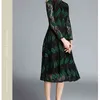 HIGH QUALITY Spring Lace Dress Work Casual Slim Fashion O-neck Sexy Hollow Out Green Red Dresses Women Vintage Vestidos 210603