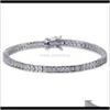 Tennis Bracelets Jewelry Drop Delivery 2021 Gold Hip-Hop Single-Row Square 7-Inch Micro-Inlaid 4Mm Bracelet Selling In Europe And America Suo