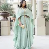 Abiti da sera in caftano marocchino in chiffon verde menta Abiti lunghi in pizzo ricamato Abiti da festa formali musulmani Arabo Dubai Abaya Mantello Abito da ballo Perle Perline