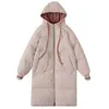 女性のための冬の服のジャケットはフードされた厚い暖かいキルティングジャケットパーカーダウンコートロングブラックパフ210918