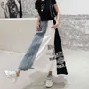 Irregular Letter Print Patchwork Denim Skirt Women's Spring High Waist Temperament Mid-calf Tide 5B444 210427