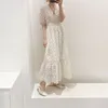 Fashion Korean Chic Style Ladies Maxi Dress Women Lace Hollow Out Embroidery Summer Dresses Vestidos 210520