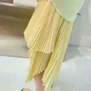Yellow Casual Skirt For Women High Waist Asymmetrical Pleated Solid Skirts Female Summer Clothing Fashion 210521