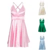 Kvinnor Klä Deep V-Neck Ärmlös Backless Ball Gown Lace-up Bow Bandage Sexig Ladies Mini High Waist Clubwear 210522