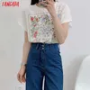 Tangada Women Flowers Print Cotton T Shirt Short Sleeve O Neck Tees Ladies Casual Tee Shirt Street Wear Top AI83 210609