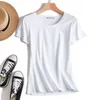 Yüksek Kaliteli Düz T Gömlek Kadın Pamuk Elastik Temel T-Shirt Yaz Tops Kısa Kollu T-shirt Tees Artı Boyutu S-5XL 210720