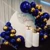80pcs Chopening Ballonger Garland Arch Navy Blå och Guldfolie Latex Ballong för baby shower Christianism Party Decoration 210626