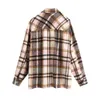 Jogoo Jolee elegante xadrez padrão jaquetas de lã vintage casaco solto para mulheres High Street Túnica Túnica Tops 210518