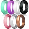 5,7 mm Bredd Silikonring Kvinnor Skinnande Pulver Fashion Wedding Rings 1Set = 7PCS Mix Size 4-10 #