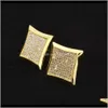 Stud Mens Hip Hop Micro Inlaid Zircons Big Nail Hiphop Square Ear Studs Rock smycken LS3AW GTXZR